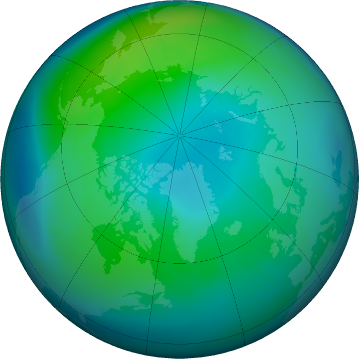 Arctic ozone map for October 2020